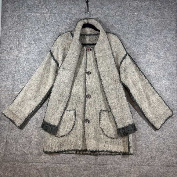 Kety Psara Gray Wool Knit Coat Reversible Handmade Greece Artisan Jacket Boho S - Picture 2 of 15